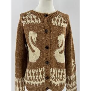 Kimchi Blue Swan Cardigan Brown Fair Isle Sweater Knit Rare Large